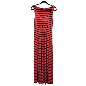 Boden Womens Maxi Dress Striped Ruched Waist Sleeveless Orange Blue Size 8R